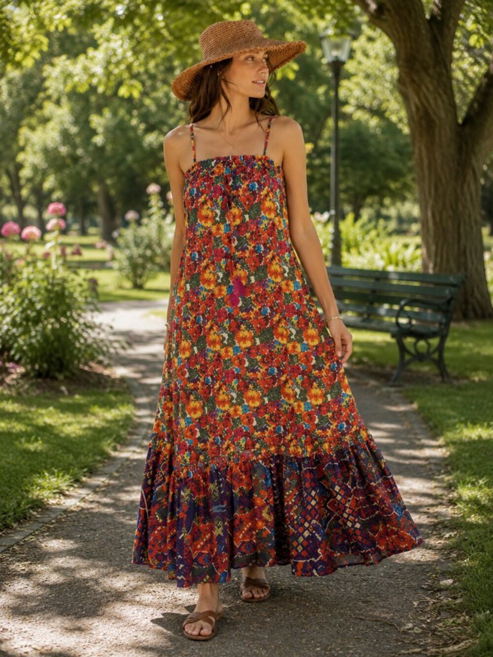 NWT Ro's Garden Nelson Vibrant Floral Maxi Dress Sz. M/L